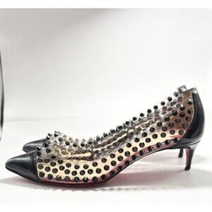 Christian Louboutin Black and Clear Studded Heels